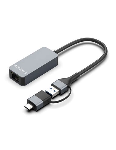 Aisens - Convertisseur Ethernet USB3.2 Gen1 USB-A+USB-C vers 2,5G 10/100/1000/2500 MBPS - 15 cm - Gris