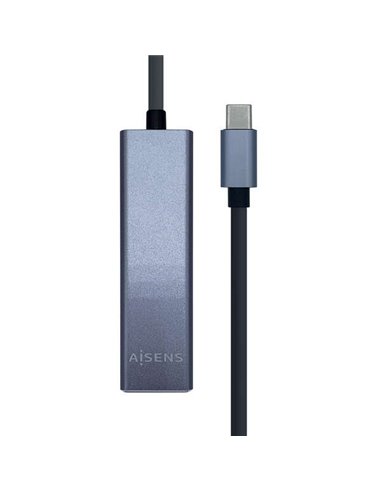 Aisens - Convertisseur USB3.1 GEN1 USB-C vers GIGABIT Ethernet 10/100/1000 MBPS + 3xUSB3.0 HUB - 15cm - Couleur Gris