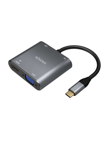 Aisens - Convertisseur USB-C vers VGA/HDMI 4K/USB3.0/USB-C PD - USB-C/M-VGA/H-HDMI/H-USB-A/H-USB-C/H - 15CM - Couleur Gris