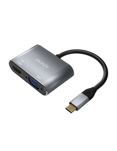 Aisens - Convertisseur USB-C vers VGA/HDMI 4K - USB-C/M-VGA/H-HDMI/H - 15CM - Couleur Gris