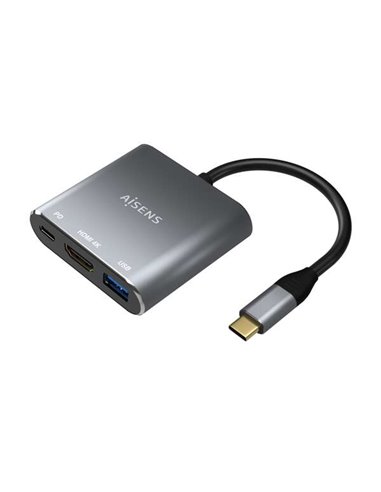 Aisens - Convertisseur USB-C vers HDMI/USB-C/Type A USB 3.0, 3 en 1 - 15cm - Gris