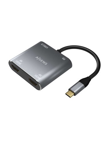 Aisens - Convertisseur USB-C vers 2xHDMI 4K SST MST/USB2.0/USB-C PD 60W - USB-C/M-2xHDMI/H-USB-A/H-USB-C/H - 15CM - Gris