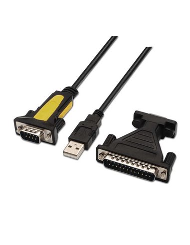 Aisens - Convertisseur USB vers Série - Type A Mâle vers RS232 DB9/M DB25/M - 1.8m - Couleur Noir