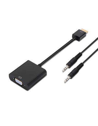 Aisens - Convertisseur HDMI vers SVGA+Audio - HDMI A Mâle-SVGA Femelle+JACK 3.5/H - 10 cm+1.0m - Couleur Noir