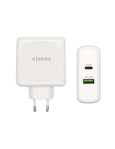 Aisens - Chargeur Smartphone 48W 1x USB-C PD3.0 30W, 1x USB-A QC3.0 18W