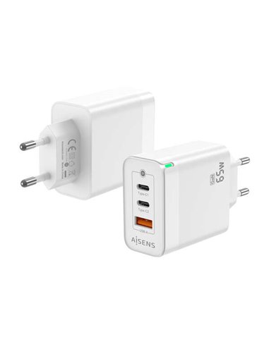 Aisens - Chargeur GAN 65W - 2xUSB-C PD3.0 QC4.0 - 1xUSB-A QC3.0 - Blanc