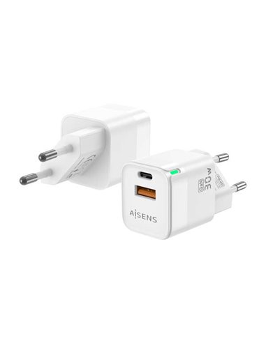 Aisens - Chargeur GAN 30W - 1xUSB-C PD3.0 QC4.0 - 1xUSB-A QC3.0 - Blanc