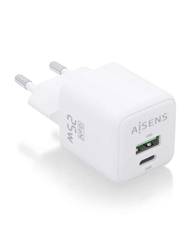 Aisens - Chargeur Gan 25W - 1xUSB-C PD3.0 QC4.0 - 1xUSB-A QC3.0 - Blanc