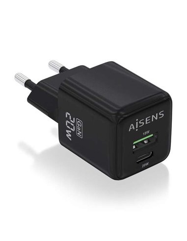 Aisens - Chargeur Gan 20W - 1xUSB-C PD3.0 QC4.0 - 1xUSB-A QC3.0 - Couleur Noir