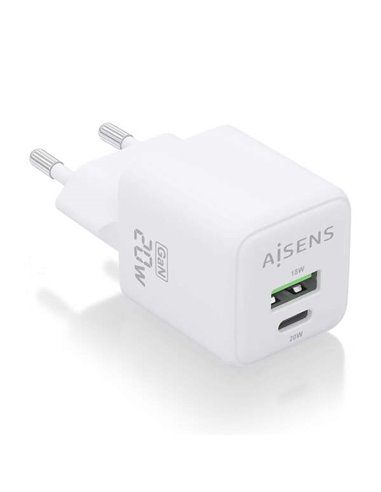 Aisens - Chargeur Gan 20W - 1xUSB-C PD3.0 QC4.0 - 1xUSB-A QC3.0 - Blanc