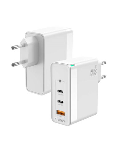 Aisens - Chargeur GAN 100W - 2xUSB-C PD3.0 QC4.0 QC5.0 - 1xUSB-A QC3.0 - Blanc