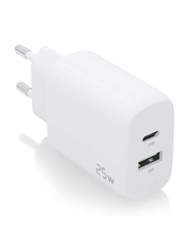 Aisens - Chargeur 25W - 1xUSB-C PD3.0 - 1xUSB-A QC3.0 - Blanc