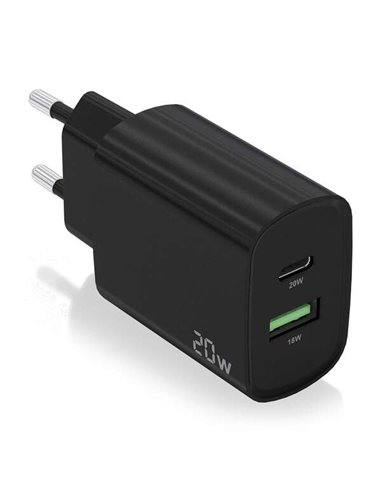 Aisens - Chargeur 20W - 1xUSB-C PD3.0 - 1xUSB-A QC3.0 - Couleur Noir