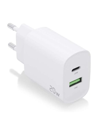 Aisens - Chargeur 20W - 1xUSB-C PD3.0 - 1xUSB-A QC3.0 - Blanc