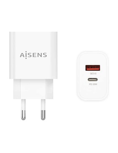 Aisens - Chargeur 20W - 1xUSB-C PD3.0 - 1xUSB-A QC3.0 - Blanc