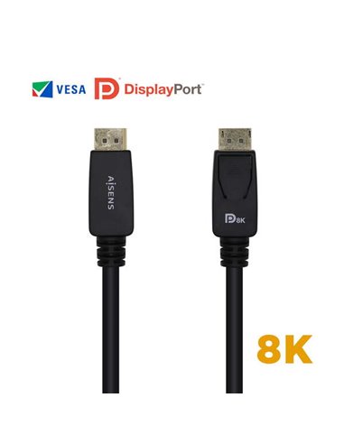 Aisens - Câble Displayport certifié V1.4 8K@60hz - DP/M-DP/M - 3,0m - Couleur Noir