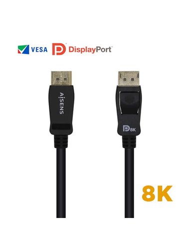 Aisens - Câble Displayport certifié V1.4 8K@60hz - DP/M-DP/M - 2,0m - Couleur Noir