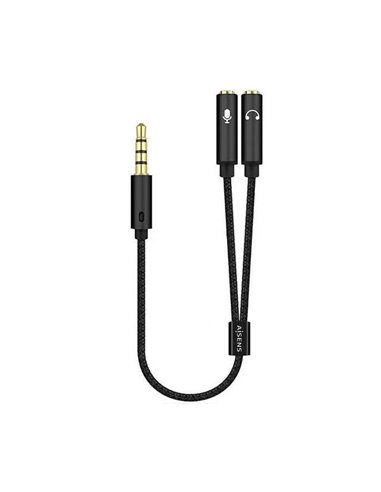 Aisens - Câble Adaptateur Audio JACK 3.5 4 Pins/M-2xJACK 3.5 3 Pins/H - 25cm - Couleur Noir