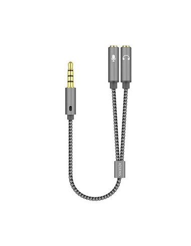 Aisens - Câble Adaptateur Audio JACK 3.5 4 Pins/M-2xJACK 3.5 3 Pins/H - 25cm - Couleur Gris