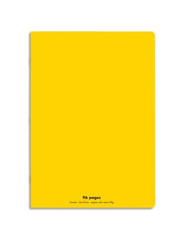 Cahier piqûre 24x32 96 pages grands carreaux 90g. Couverture polypro jaune