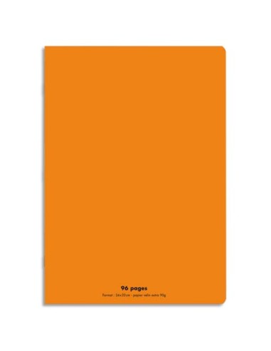 Cahier piqûre 24x32 96 pages grands carreaux 90g. Couverture polypro orange