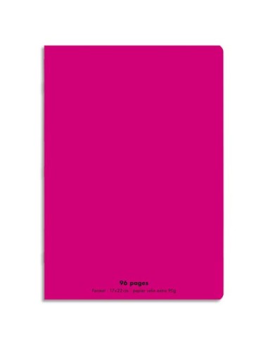 Cahier piqûre 24x32 96 pages grands carreaux 90g. Couverture polypro rose