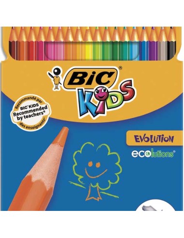 Etui carton 18 crayons de couleur EVOLUTION. Longueur 17.5cm. Coloris assortis