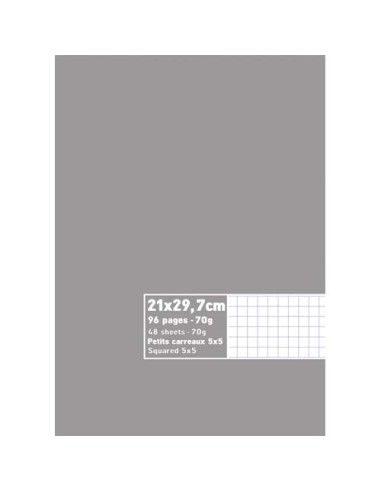 Cahier neutre 21x29.7cm 96 pages petits carreaux 70g. Couverture carte assortie