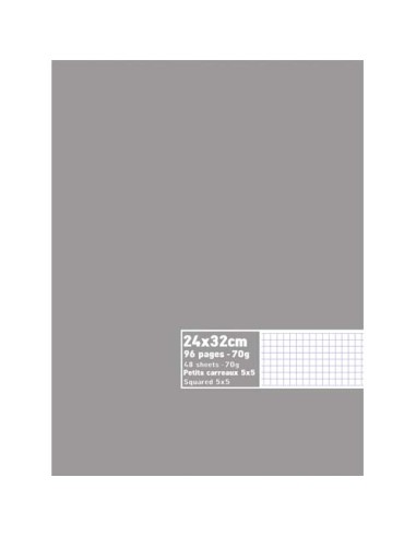 Cahier neutre 24x32 96 pages petits carreaux 70g