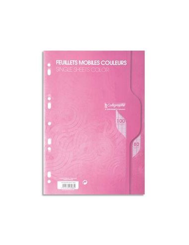 Feuillets mobiles rose perf 2trous 80g 100 pages grands carreaux format A4