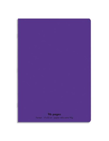 Cahier 17x22cm 96 pages 90g séyès grands carreaux. Couverture polypropylène violet