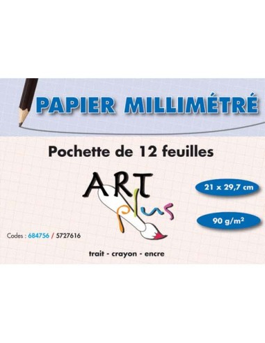 Pochette de 12 feuilles papier millimétré 90g format A4