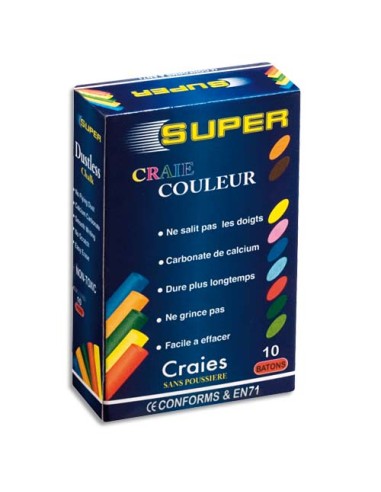 Boite de 10 craies anti-poussière coloris assortis