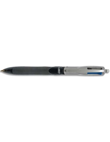 BIC Stylo à bille 4 Couleurs Grip Pro - 1 mm - Corps Gris avec grip confort