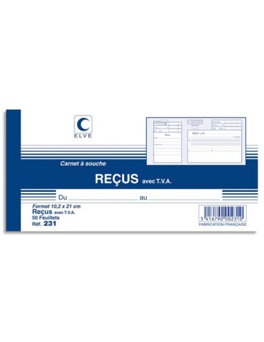 ELV CARNET RECU AVEC TVA 105X210 50F 231