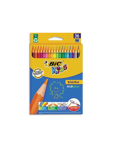 Etui carton 36 crayons de couleur EVOLUTION. Longueur 17.5cm. Coloris assortis