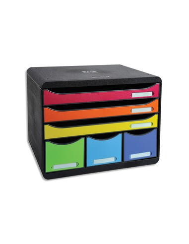 Module Store-Box Noir Arlequin 6 tiroirs PS. 3 formats A4+. 3 rangements L35.5 x H27.1 x P27 cm