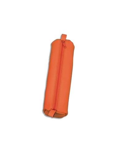 Trousse ronde en cuir 21x6cm. Coloris orange