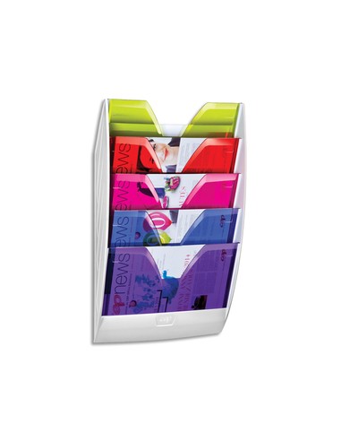 Présentoir mural magnétique Blanc multicolore. 5 compartiments. charge 7Kg L35 x H58 x P12.8 cm