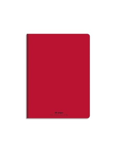 Cahier piqûre 17x22 60 pages grands carreaux 90g. Couverture polypro rouge