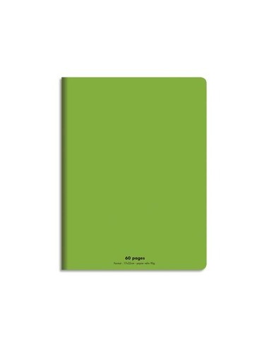 Cahier piqûre 17x22 60 pages grands carreaux 90g. Couverture polypro vert