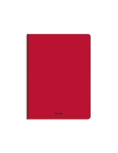 Cahier piqûre 17x22 48 pages grands carreaux 90g. Couverture polypro rouge