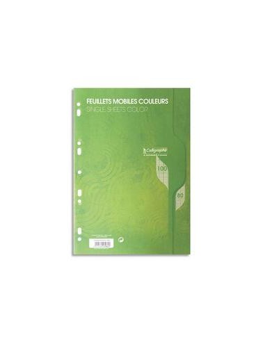 Feuillets mobiles vert perf 2trous 80g 100pges grands carreaux format A4-Sous film-CAL 7000