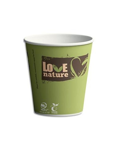 Sachet 100 Gobelets Sbio6 Love Nature assortis 15 cl en carton - H8 cm. Diamètre 7.03 cm