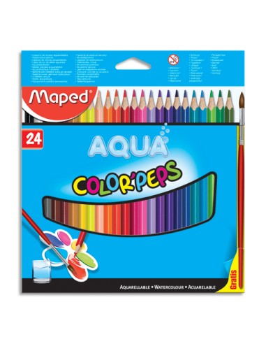 MAPED Boîte de 24 crayons de couleur aquarellables COLOR'PEPS + 1 pinceau offert