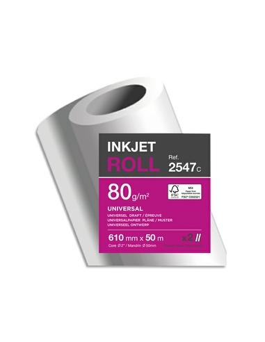 Bobine papier blanc CIE170 Universel 80g pour traceur 0,610mmx50m. Impression Jet d'encre - Clairefontaine