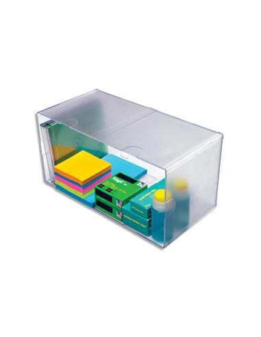 Cube Double Transparent en polystyrène, système modulable - Dim.  L30,5 x H15,3 x P15,3 cm