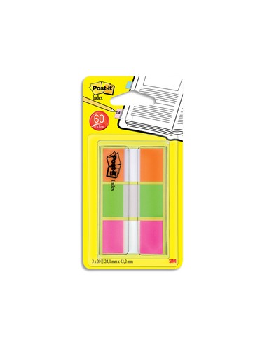 POST-IT Marque-pages standard, set de 3 x 20 coloris orange, vert, rose. Format  2,54 x 4,4 cm