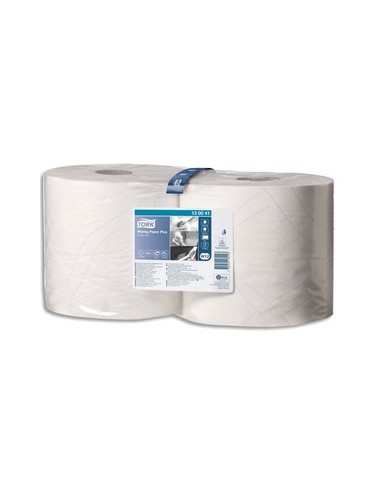 Lot de 2 Bobines Papier d'essuyage Plus Combi Roll 2 plis 750 formats prédécoupés 255m blanc