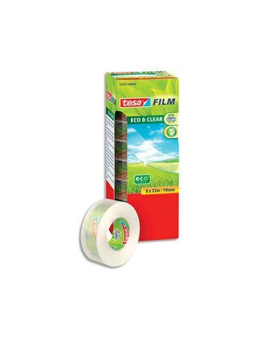 TESA Tour de 8 Rubans adhésifs Eco and Clear transparents, en plastique recyclé - Format  L33 x l19 mm